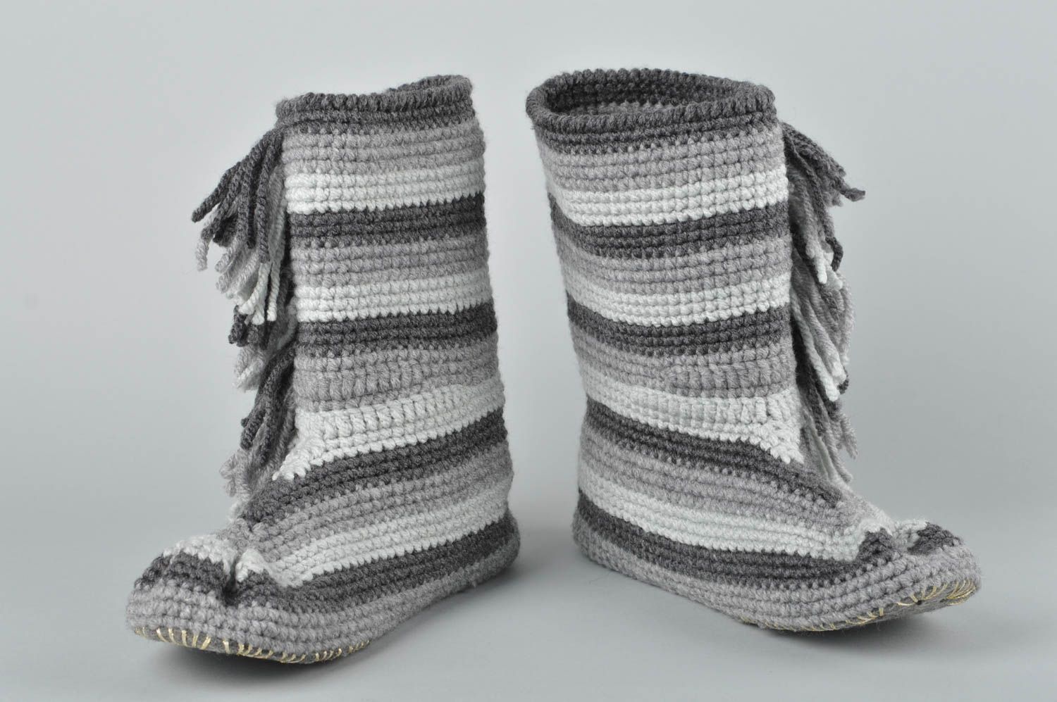 Pantoufles tricot Chaussons fait main Accessoire homme gris laine photo 1
