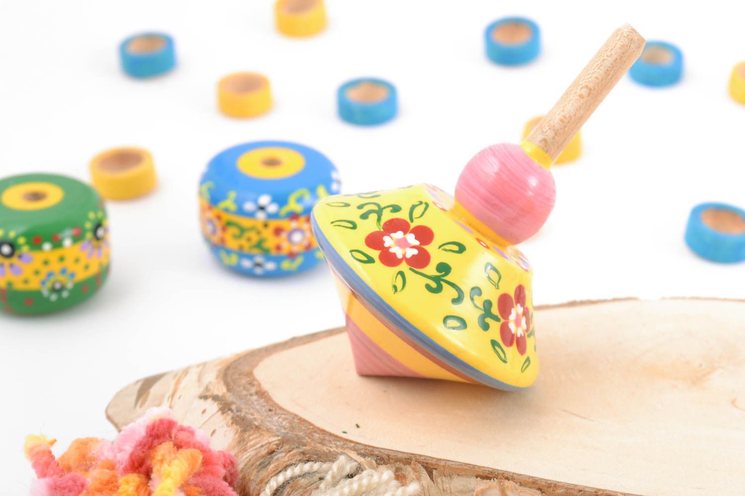 Handmade eco painted wooden toy spinning top for children photo 1