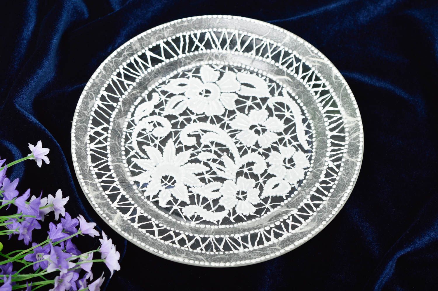 Подарочная тарелка ручной работы декор на стену посуда из стекла авторская фото 1