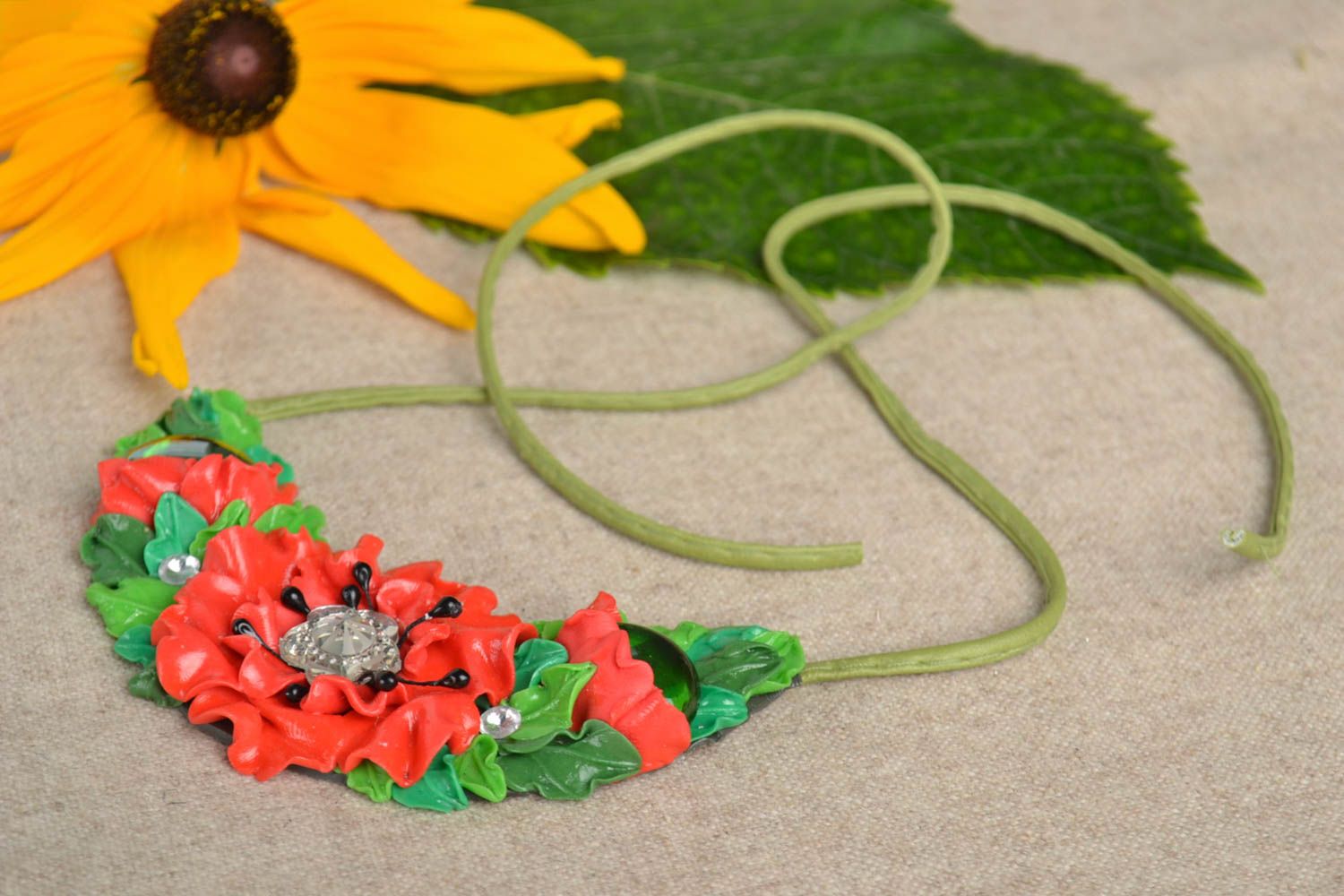 Handmade Blumen Collier Modeschmuck Halskette Geschenk für Frauen Mohnblumen foto 1