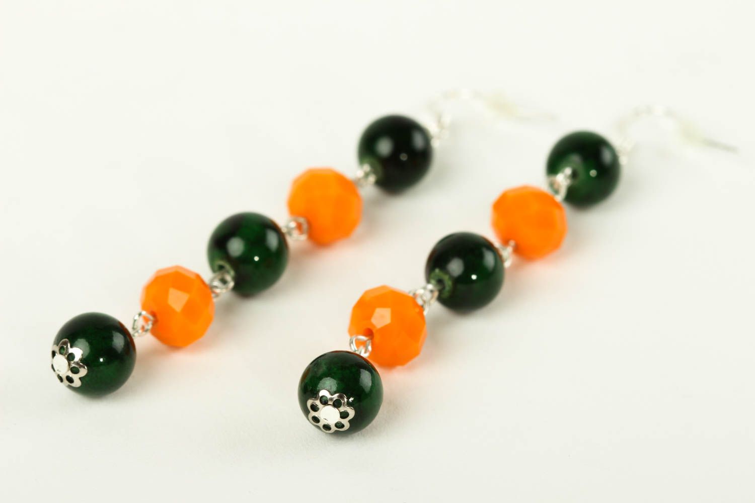 Handmade bright long earrings unusual jewelry earrings with natural stone photo 3
