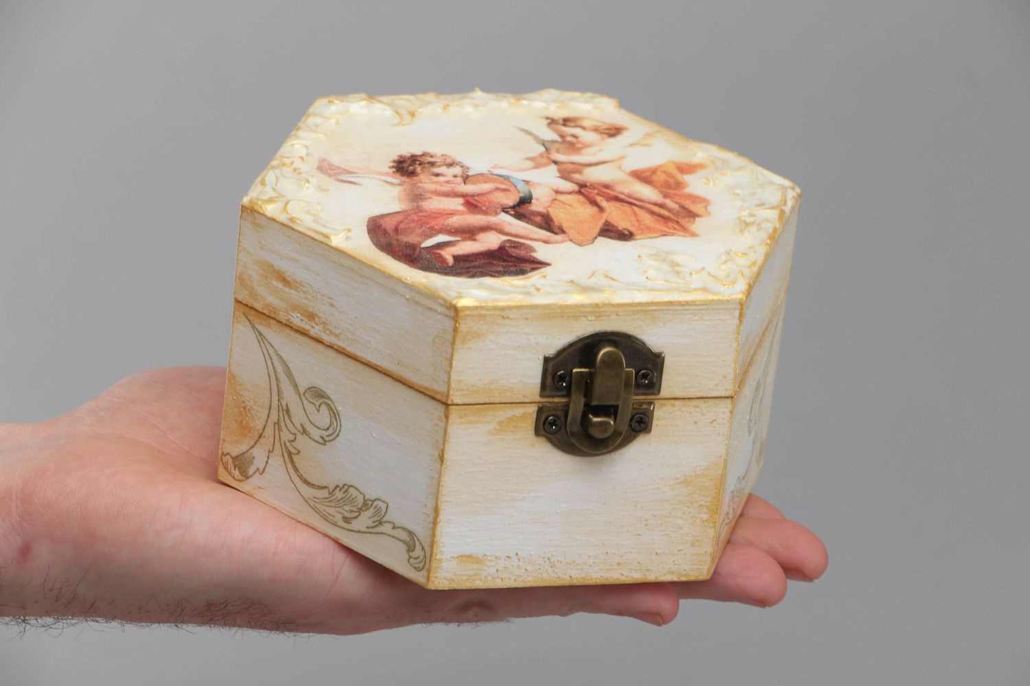 Boîte en bois décorative faite main originale technique de serviettage photo 4