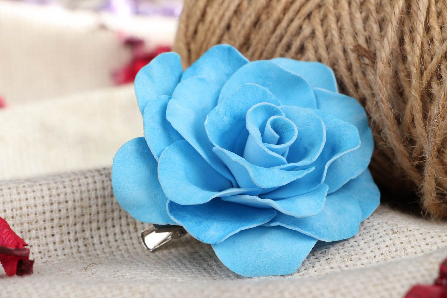 Barrette à cheveux originale fleur bleue faite main photo 4