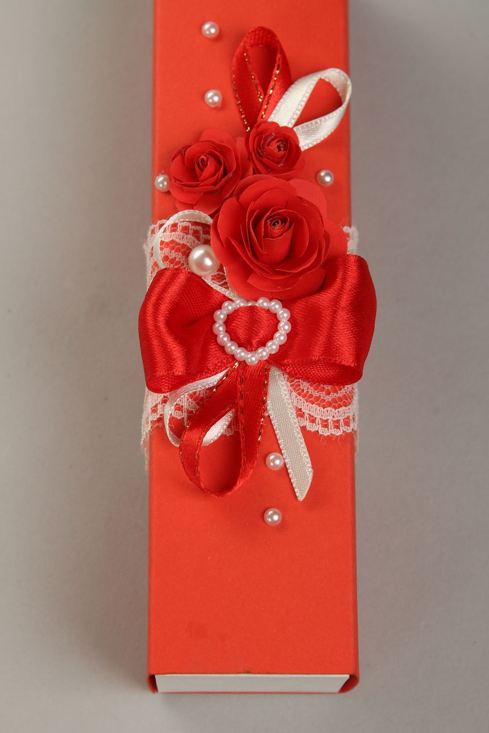 Invitación para boda roja cn encaje hecha a mano caja bonita accesorio nupcial foto 2