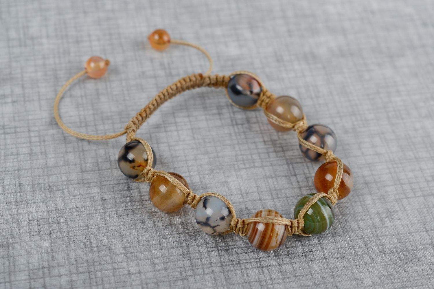 Strand handmade Agate beads bracelet on wax brown rope cord for teen girls photo 2