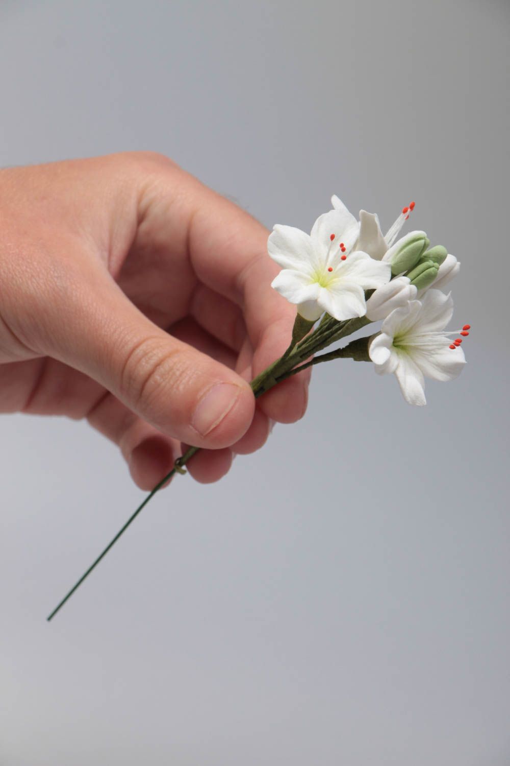 Fleur artificielle de freesia blanc en pâte polymère faite main décoration photo 5