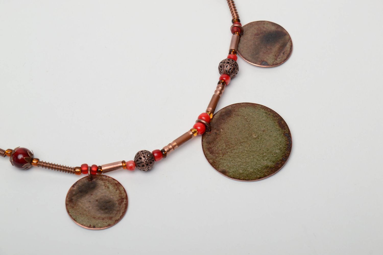 Copper necklace with round charms photo 5