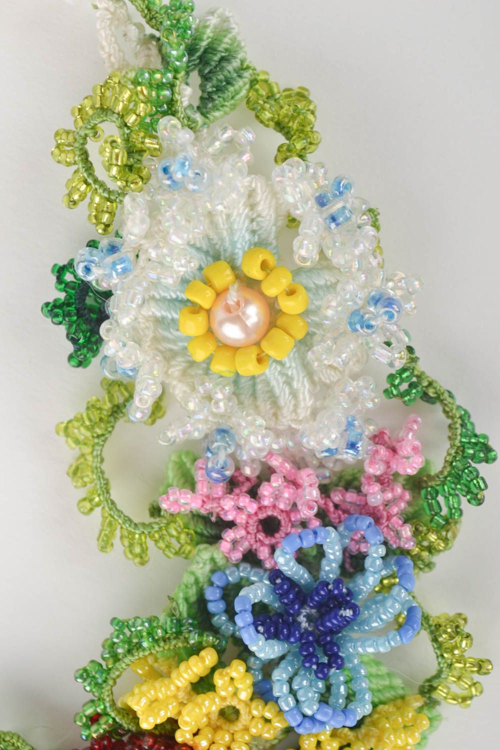 Collier fleurs Bijou fait main macramé fils perles de rocaille Accessoire femme photo 2