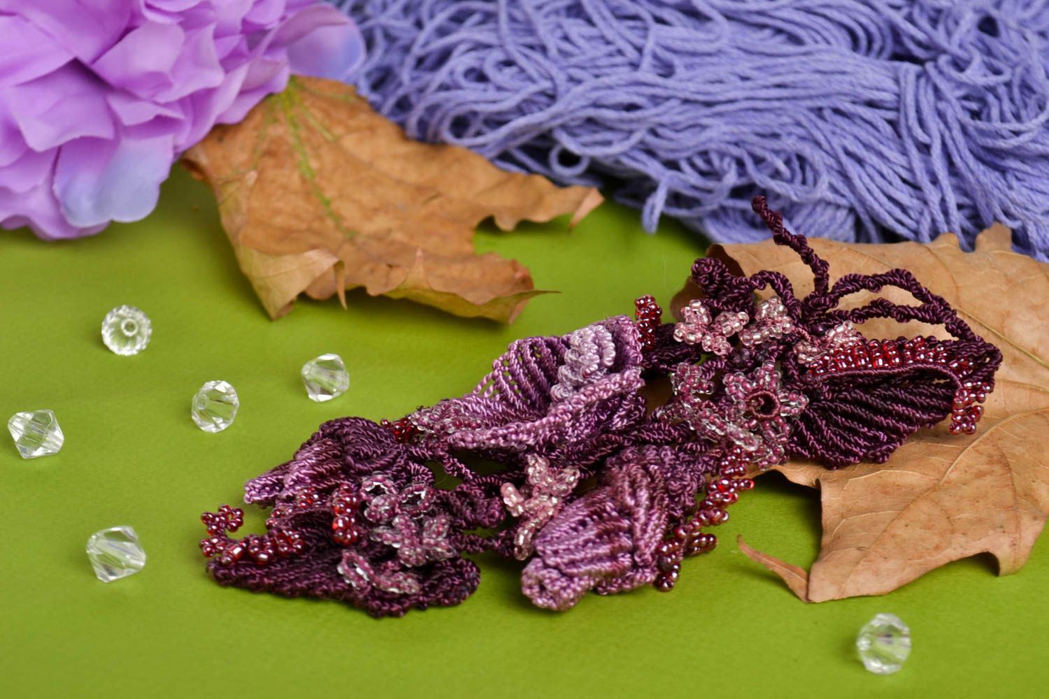 Gentle handmade flower brooch woven textile brooch jewelry textile floristry photo 1