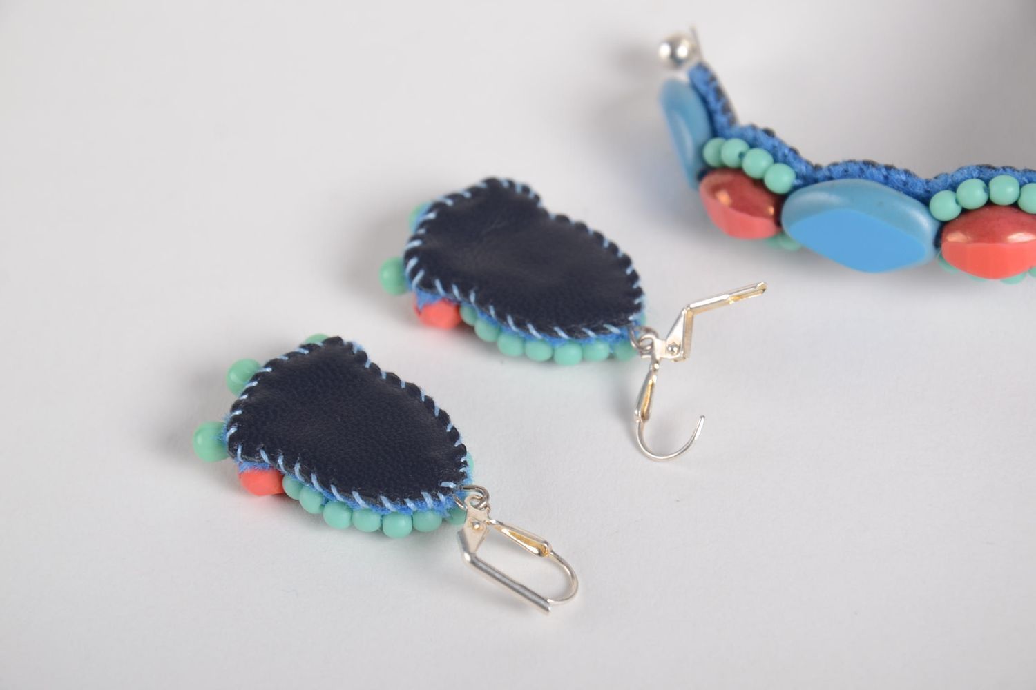 Handmade Schmuck Set Modeschmuck Armband und Ohrringe für Damen blau schön foto 5