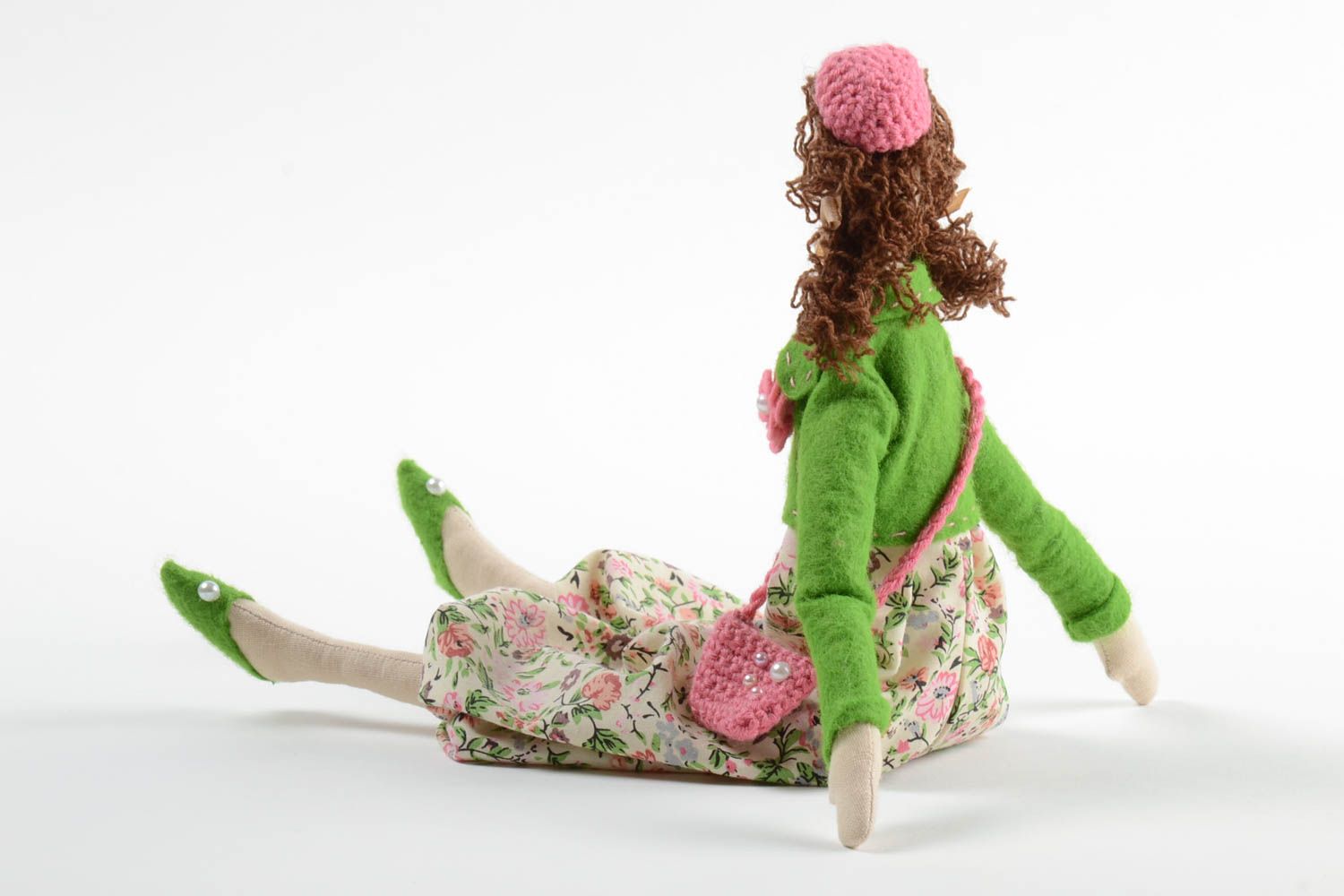 Авторская тканевая кукла из хлопка мягкая игрушка ручной работы Модница фото 4