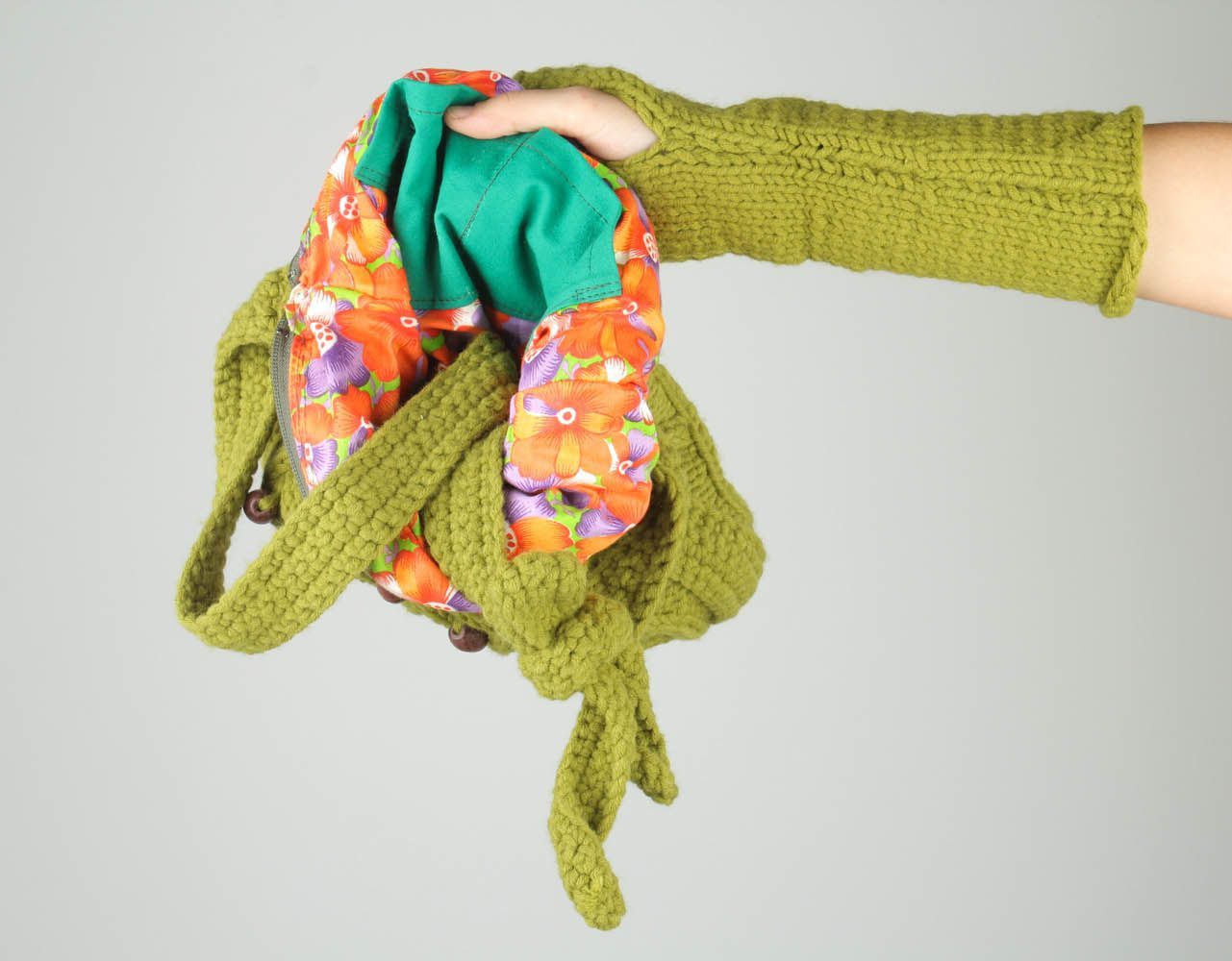 Mala de malha com mitenes de fios de lã acessórios femininos quentes tricotados foto 4