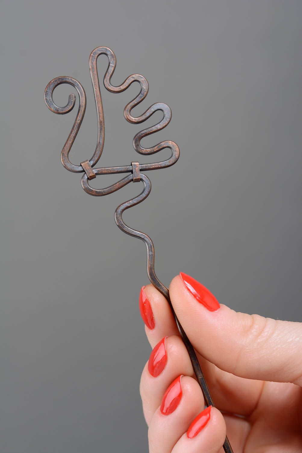 Grande épingle à cheveux en cuivre faite main wire wrapping pour femme photo 3