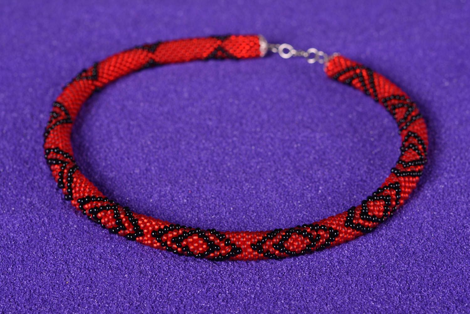 Handmade cord necklace bead cord necklace beautiful thin red beaded necklace photo 1