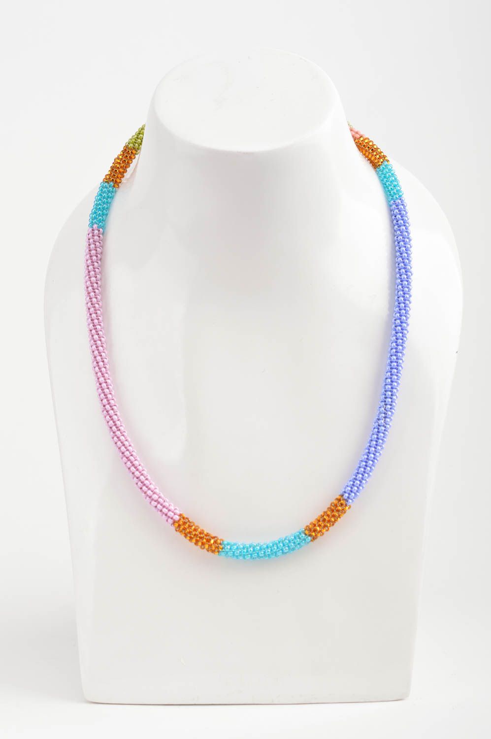 Handmade designer tender multi colored woven beaded cord necklace for women photo 1