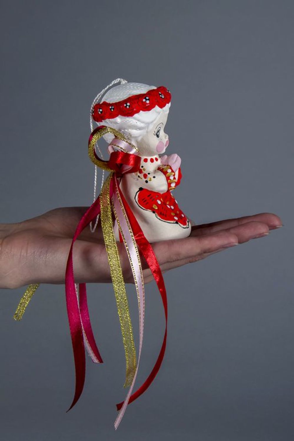 Clochette à vent en argile Petit St. Valentin faite main photo 3