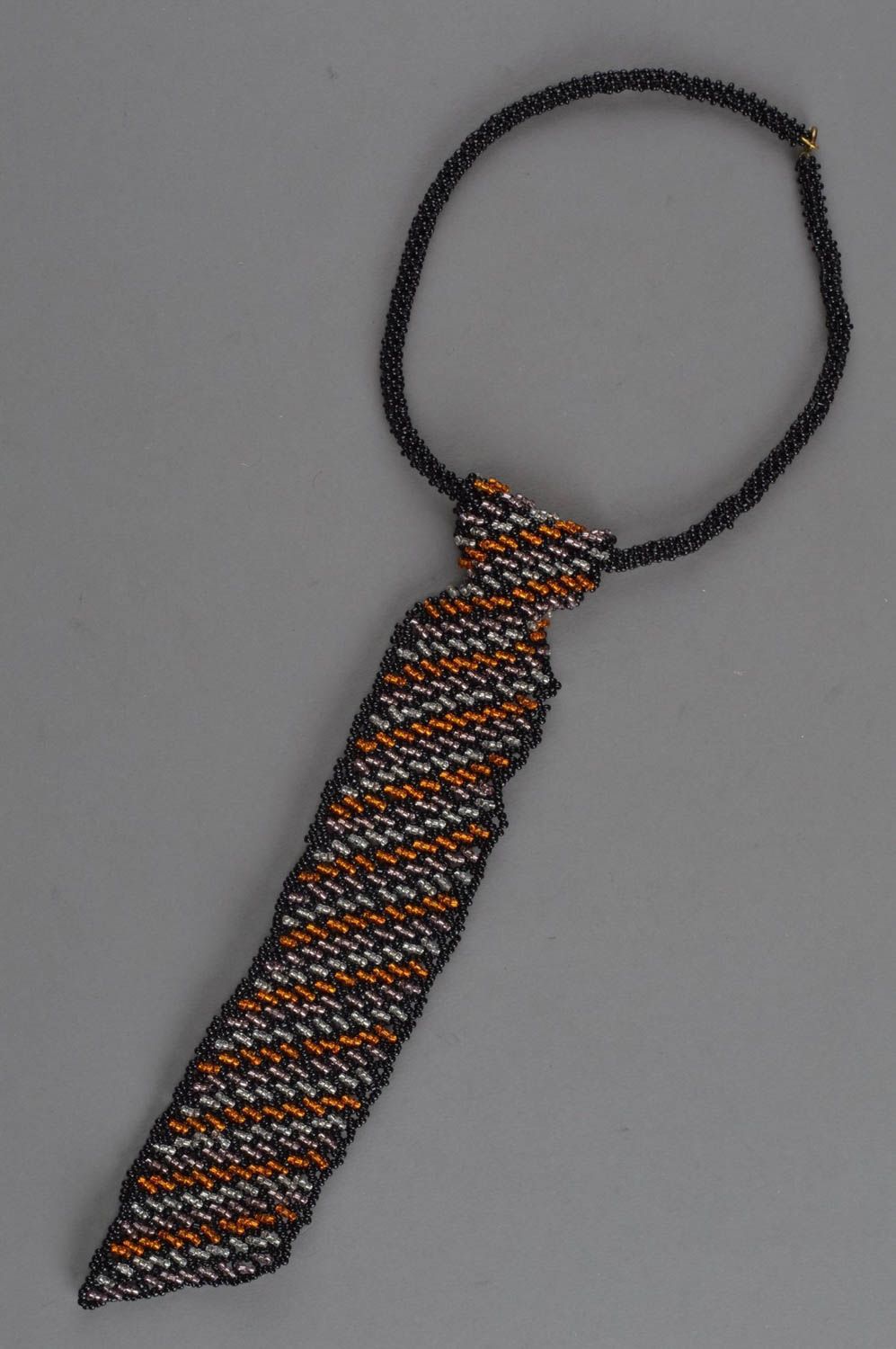 Collier en perles de rocailles fait main en forme de cravate brun noir photo 3