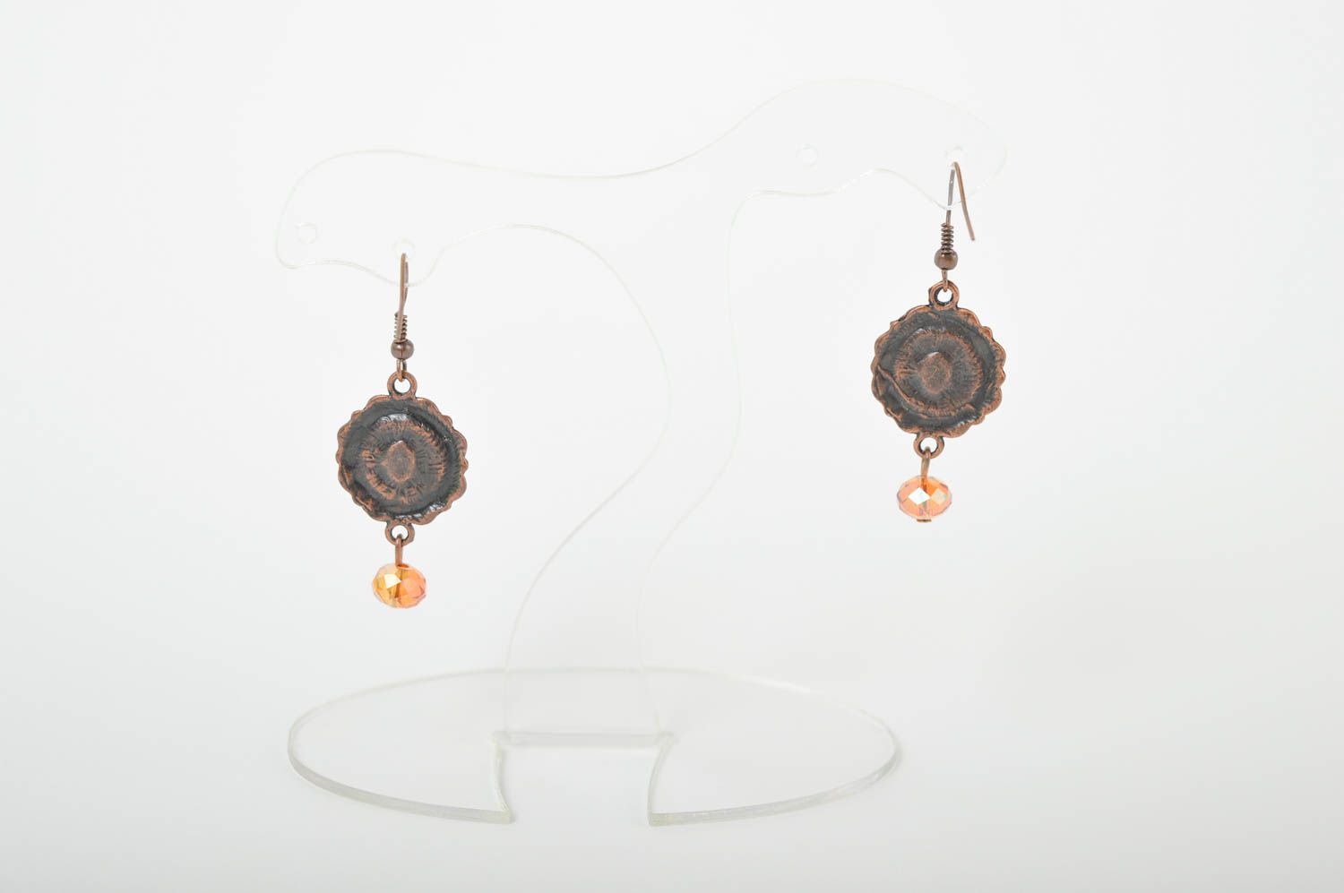Unusual handmade metal earrings glass cabochon earrings artisan jewelry photo 5