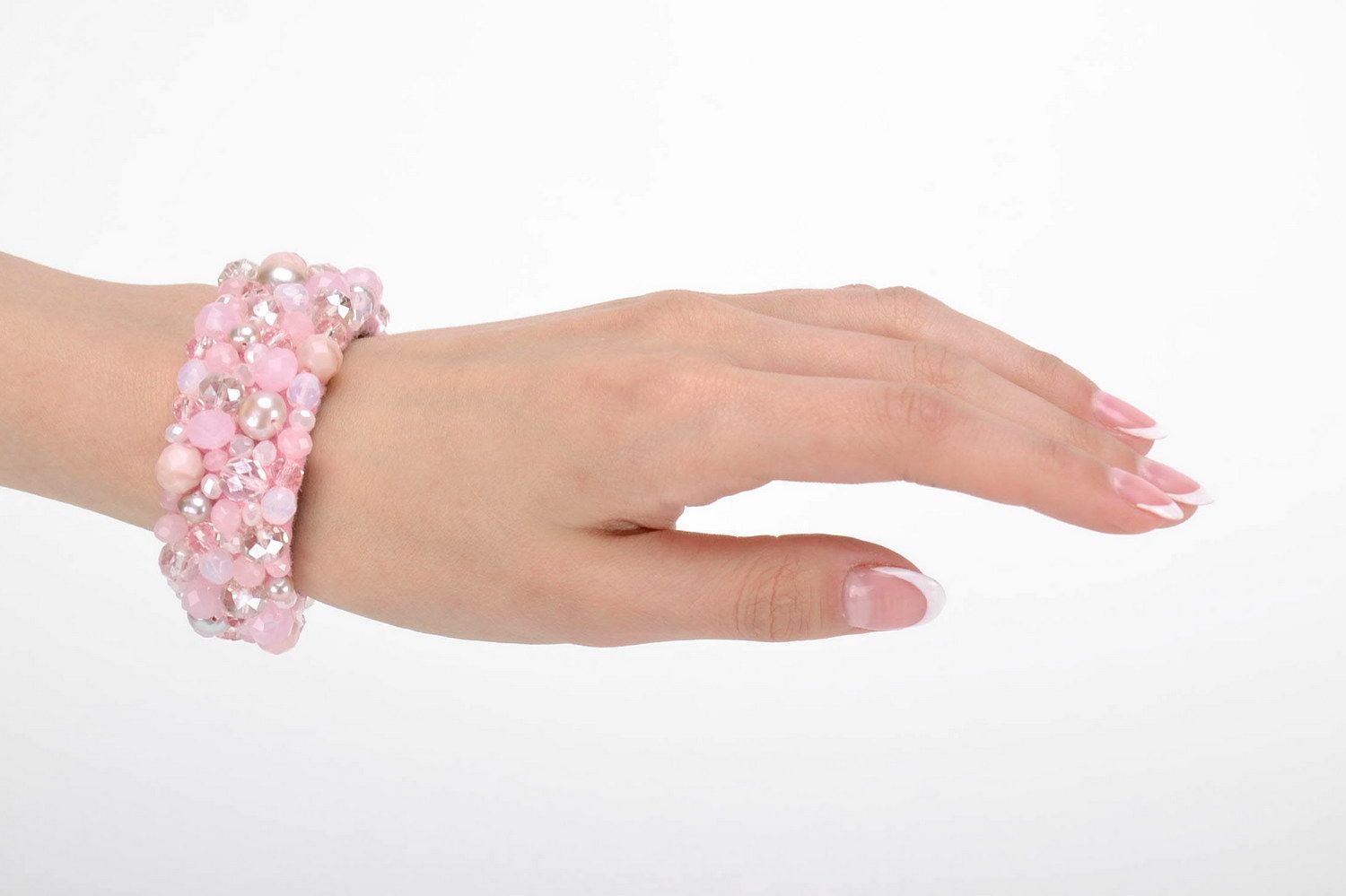 Genuine leather bracelet with crystals and pearls photo 4