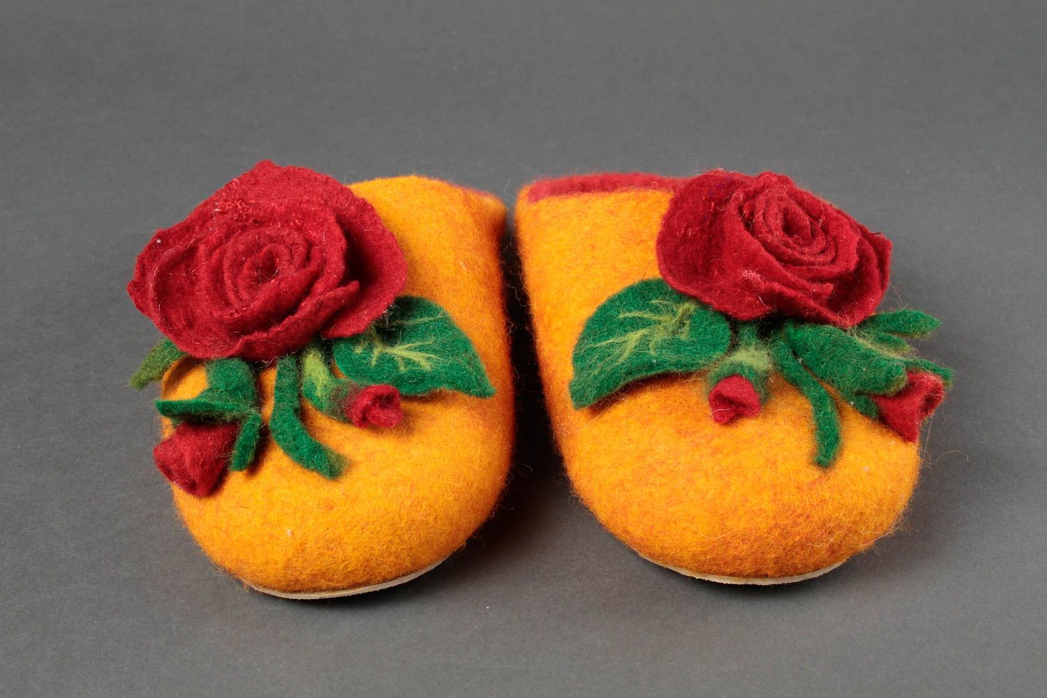 Handmade felted slippers orange home woolen slippers stylish present for girl photo 3