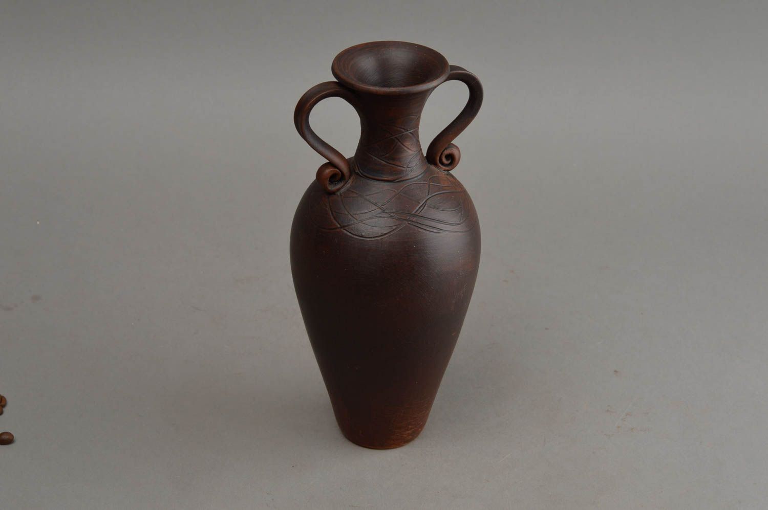 9 inches brown ceramic handmade vase décor with two handles 1 lb photo 8