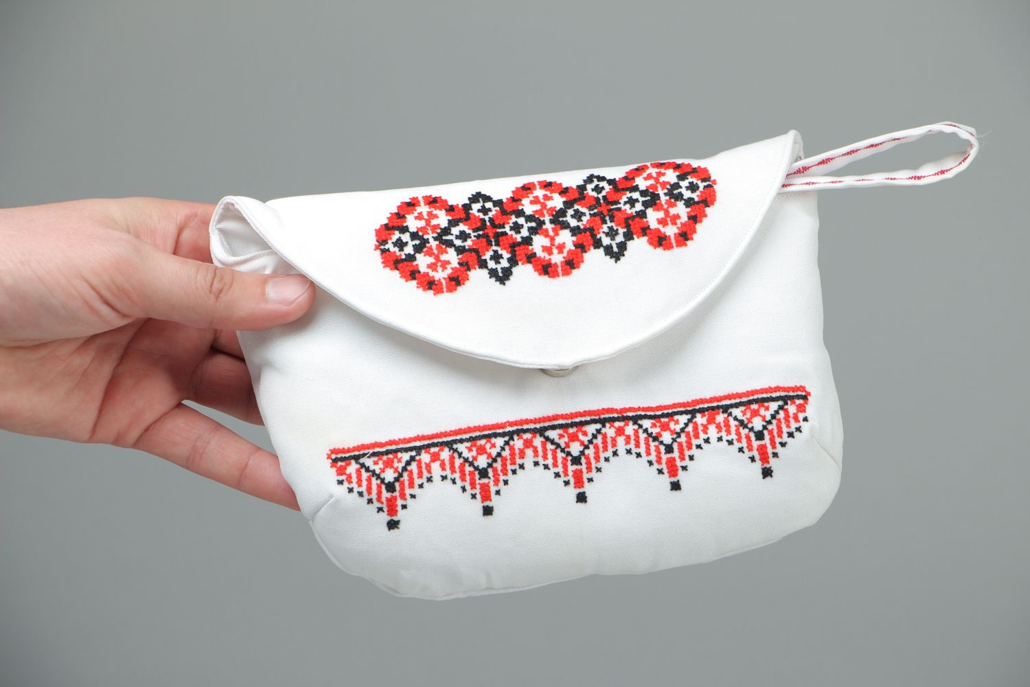 Gabardine clutch bag with cross stitch embroidery in Ukrainian style photo 4