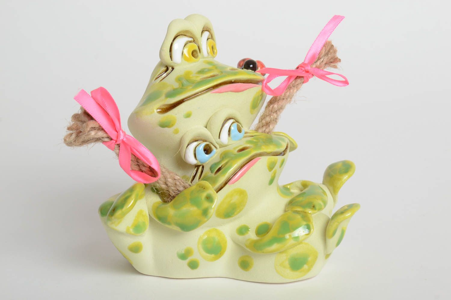 Tirelire pour enfant Tirelire fait main céramique deux grenouilles Cadeau enfant photo 2