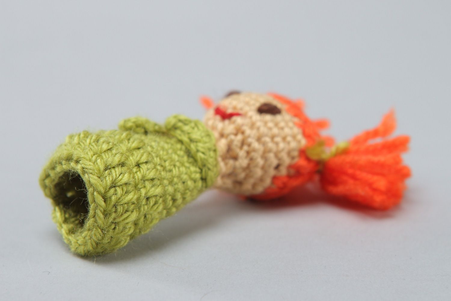 Handmade finger puppet crocheted of acrylic threads little girl for home theater photo 3