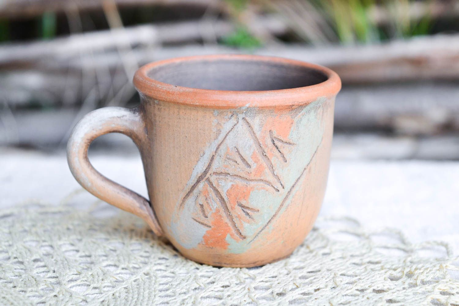 Tasse en argile faite main Tasse à café à motifs grattés Vaisselle originale photo 1