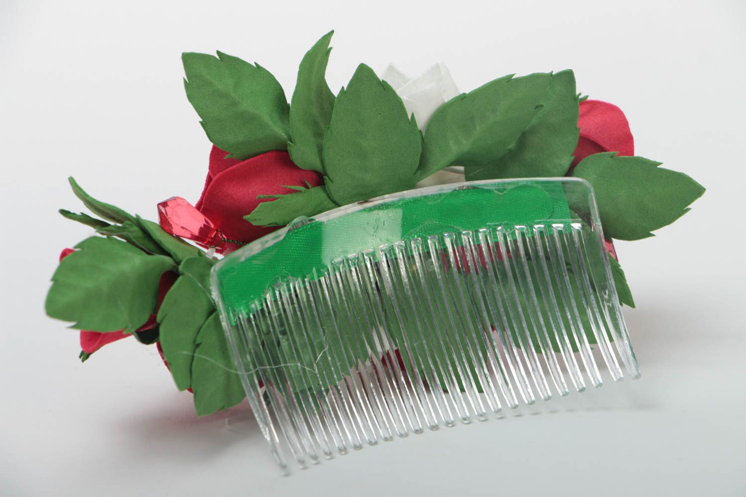 Handmade unusual hair comb stylish accessories for hair red and white jewelry photo 4