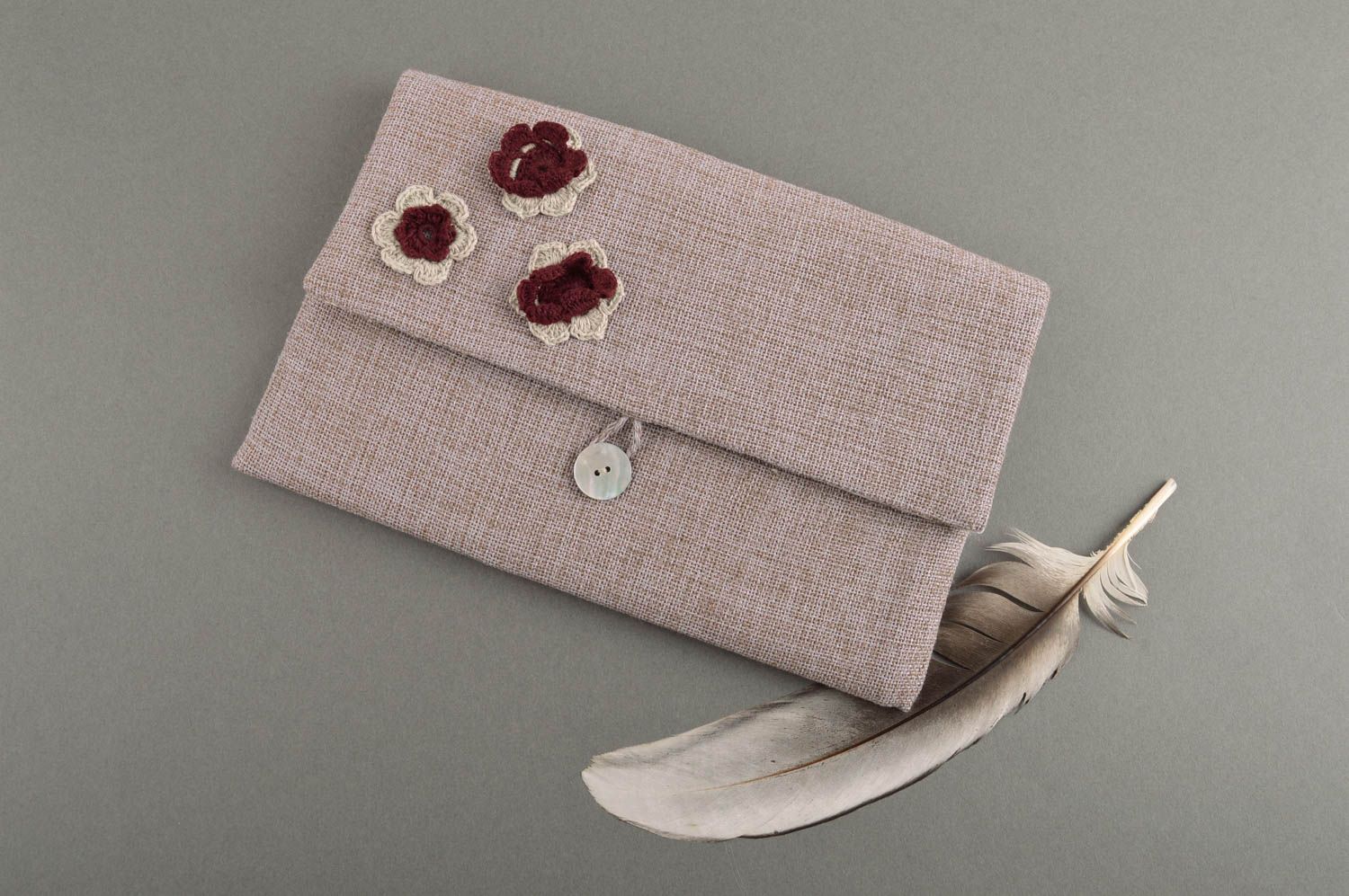 Small handmade beautiful unusual lovely accessories grey designer clutch photo 1