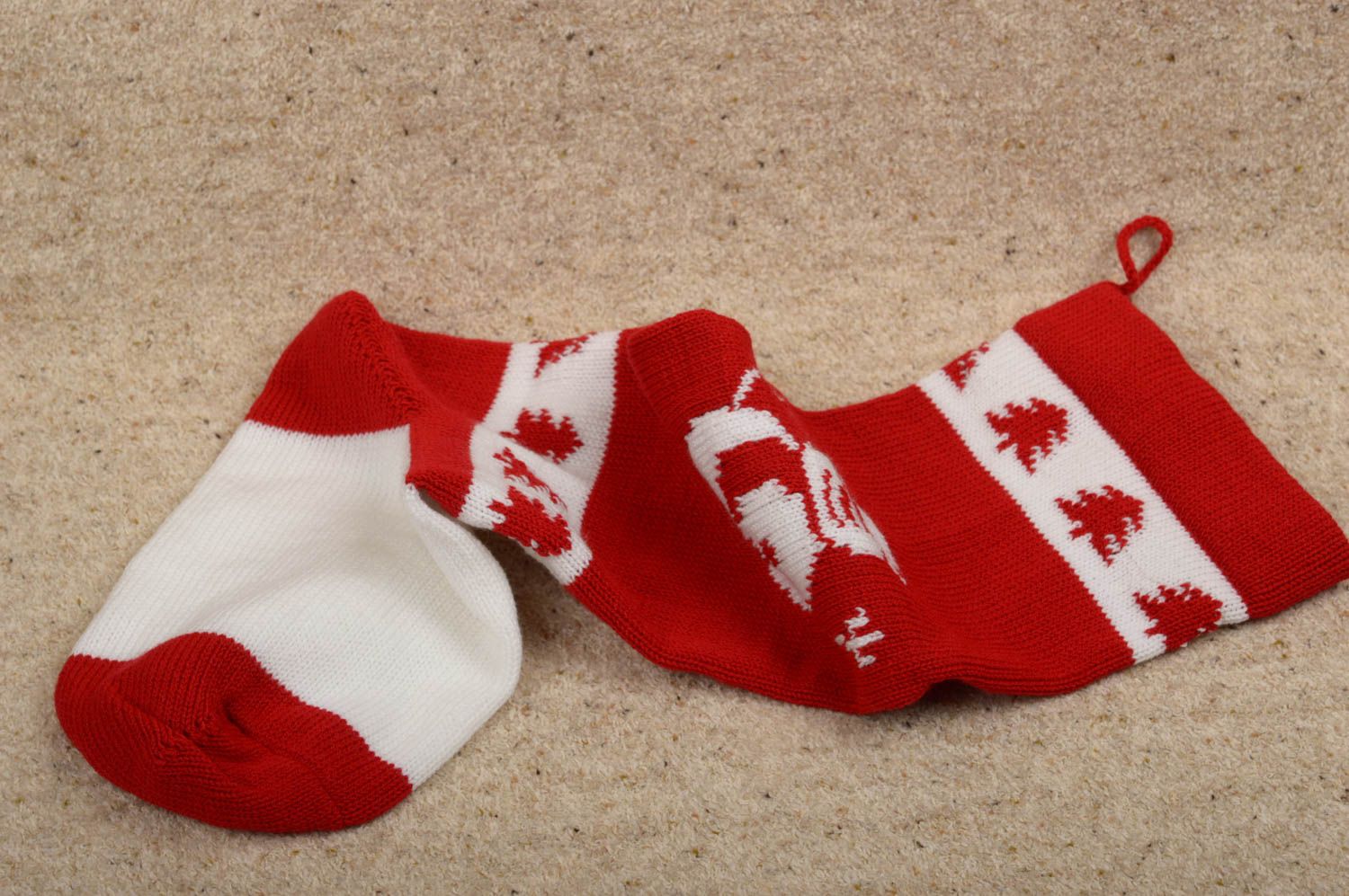 Chaussette Noël fait main Chaussette tricotée rouge blanc Déco Noël originale photo 3