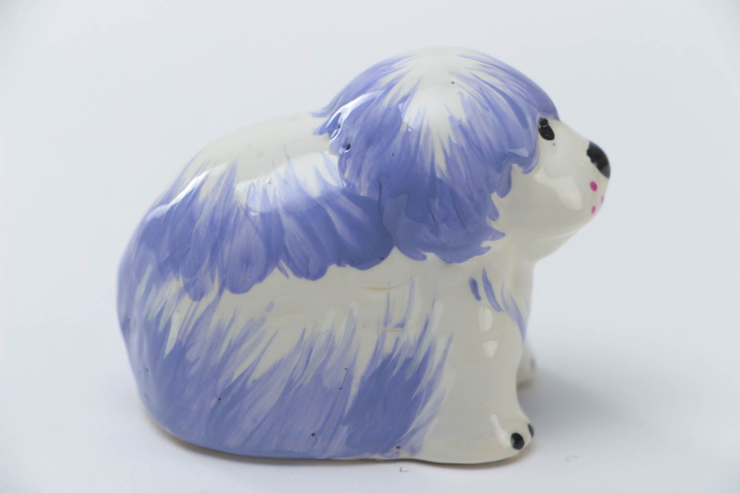 Figurine en plâtre en forme de chien blanc bleu faite main peinte déco maison photo 3