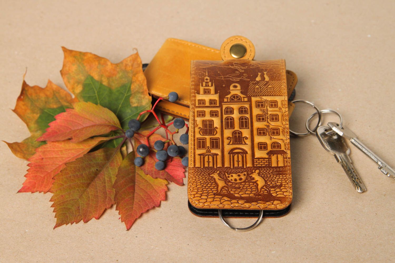 Unusual handmade leather key purse stylish key holder leather goods gift ideas photo 1