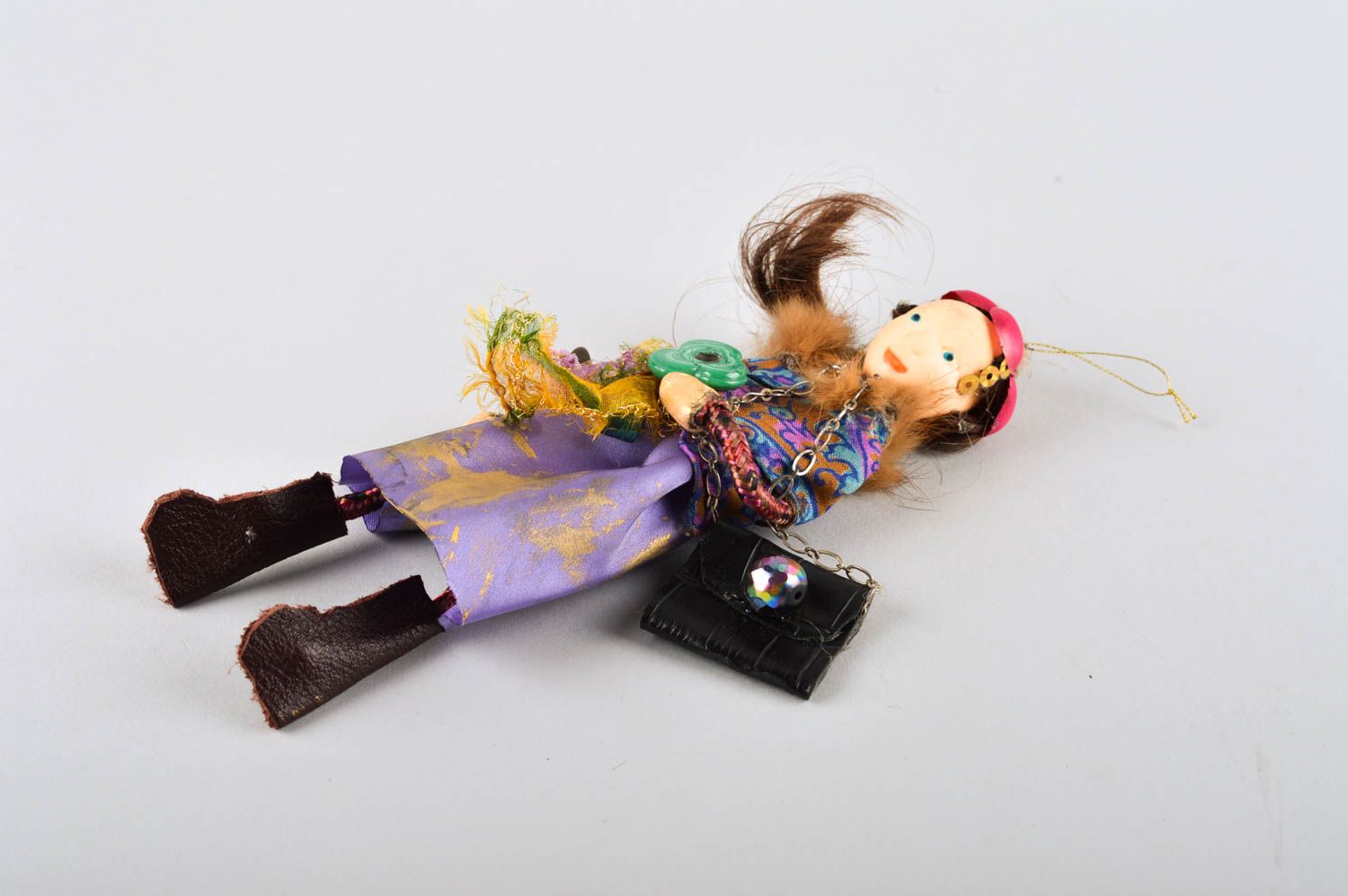 Кукла хенд мейд кукла для интерьера с сумочкой коллекционная кукла необычная фото 4