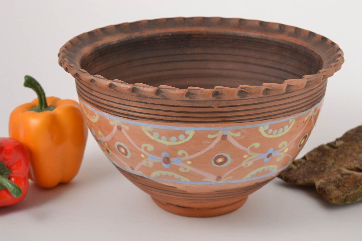 Schüssel Keramik handmade Küchen Geschirr Schüssel aus Ton 4 Liter mit Muster foto 1