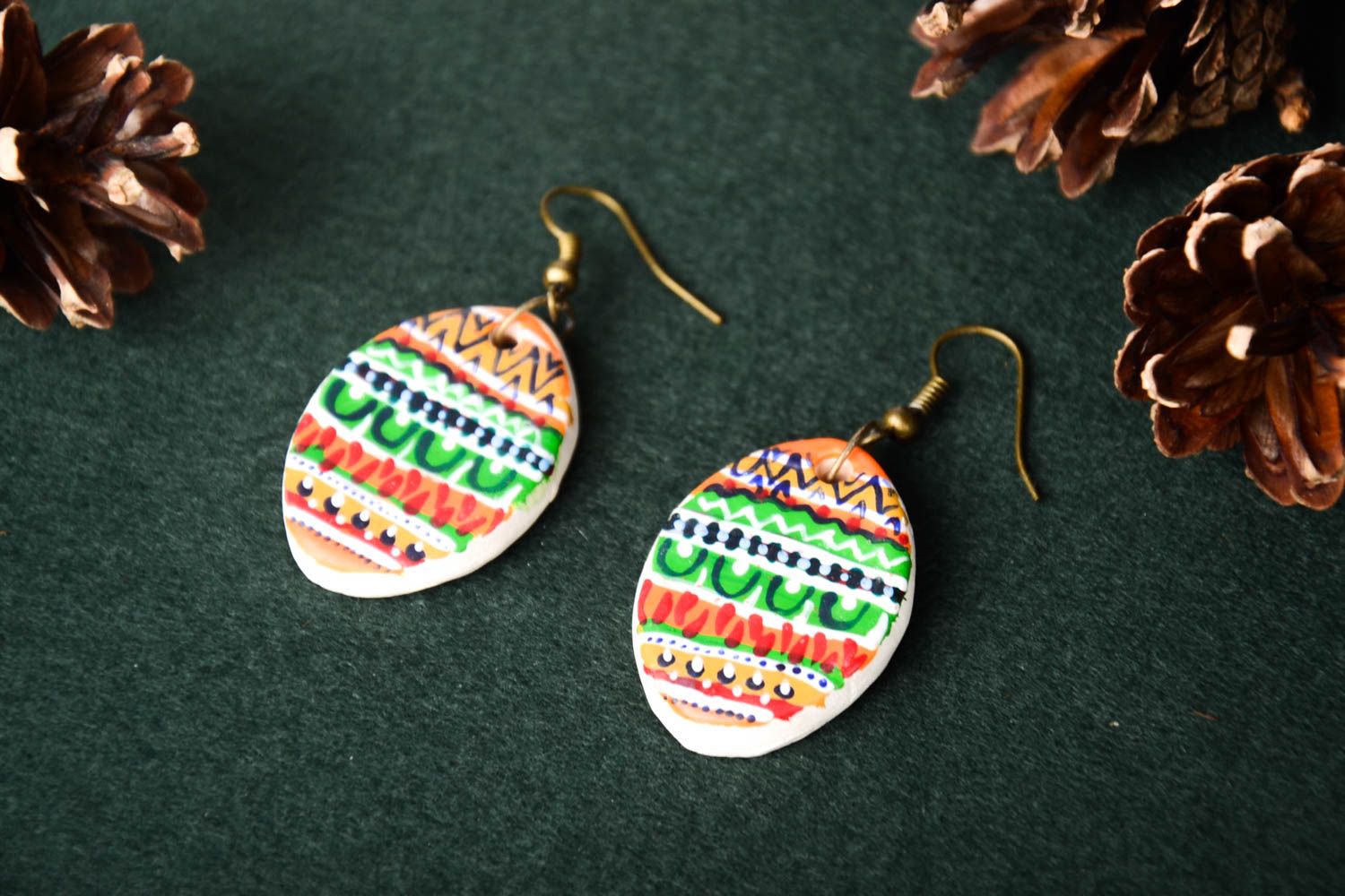 Handmade cute round earrings stylish earrings with charms ceramic jewelry photo 1