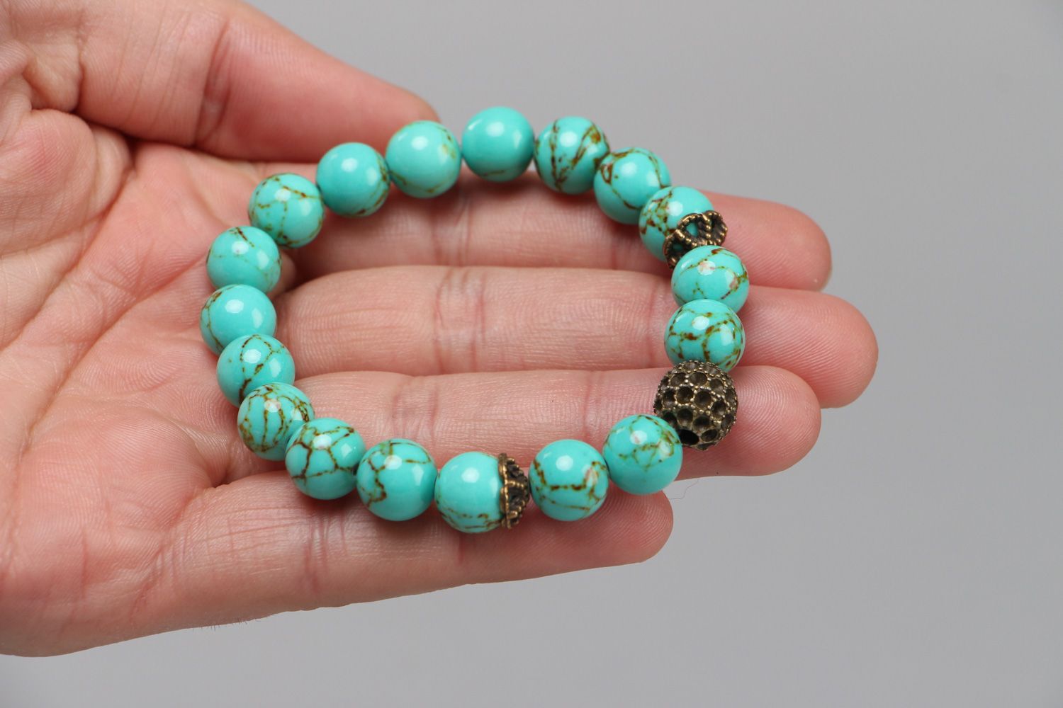 Beautiful handmade women's gemstone wrist bracelet with turquoise photo 3