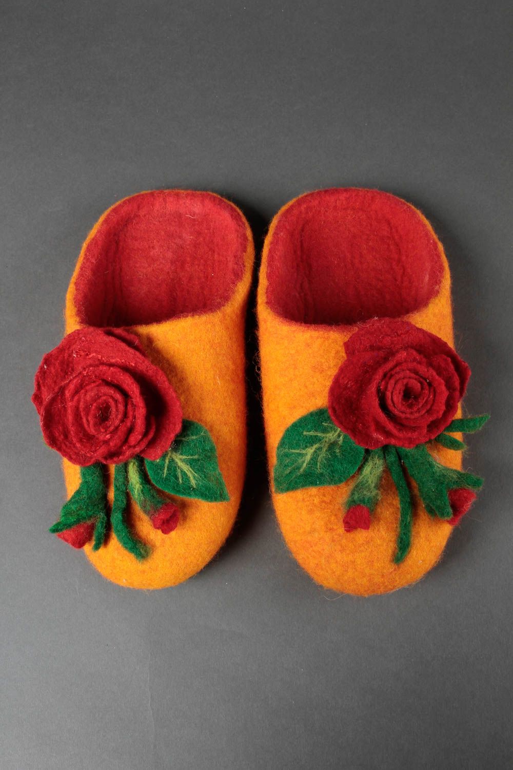 Handmade felted slippers orange home woolen slippers stylish present for girl photo 2