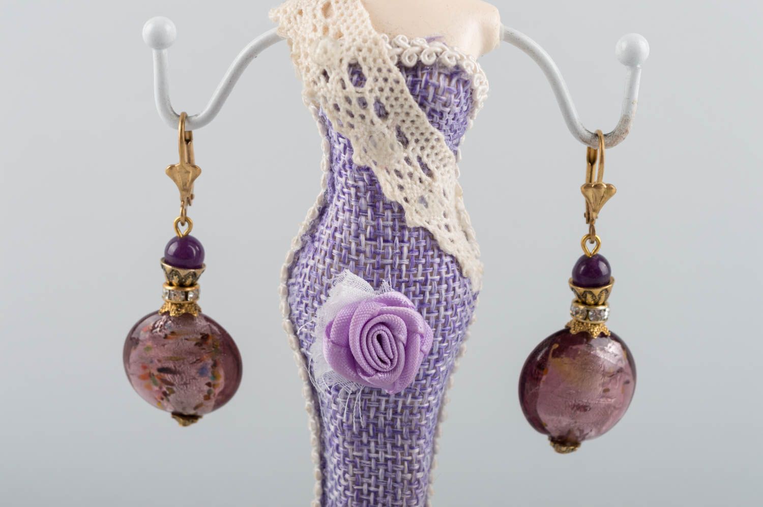 Beautiful handmade long brass earrings with Murano glass beads designer jewelry photo 1