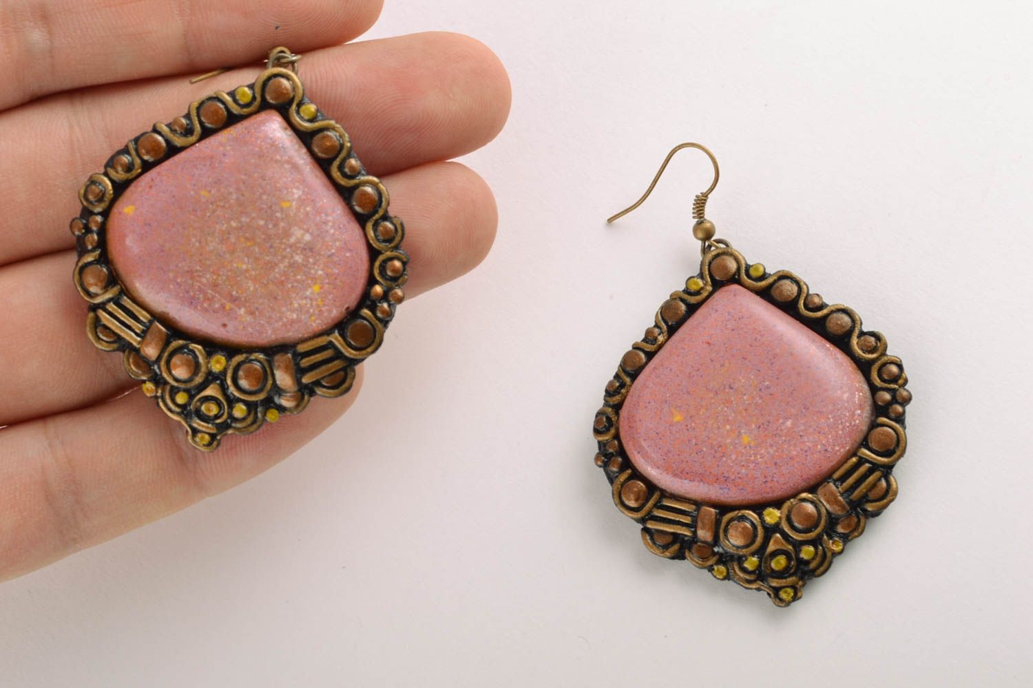 Unusual polymer clay earrings in Indian style photo 2