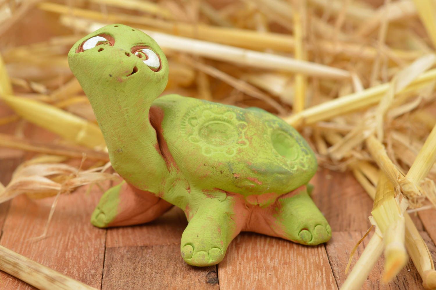 Handmade ceramic statuette unusual clay turtle cute home decor lovely figurine photo 1