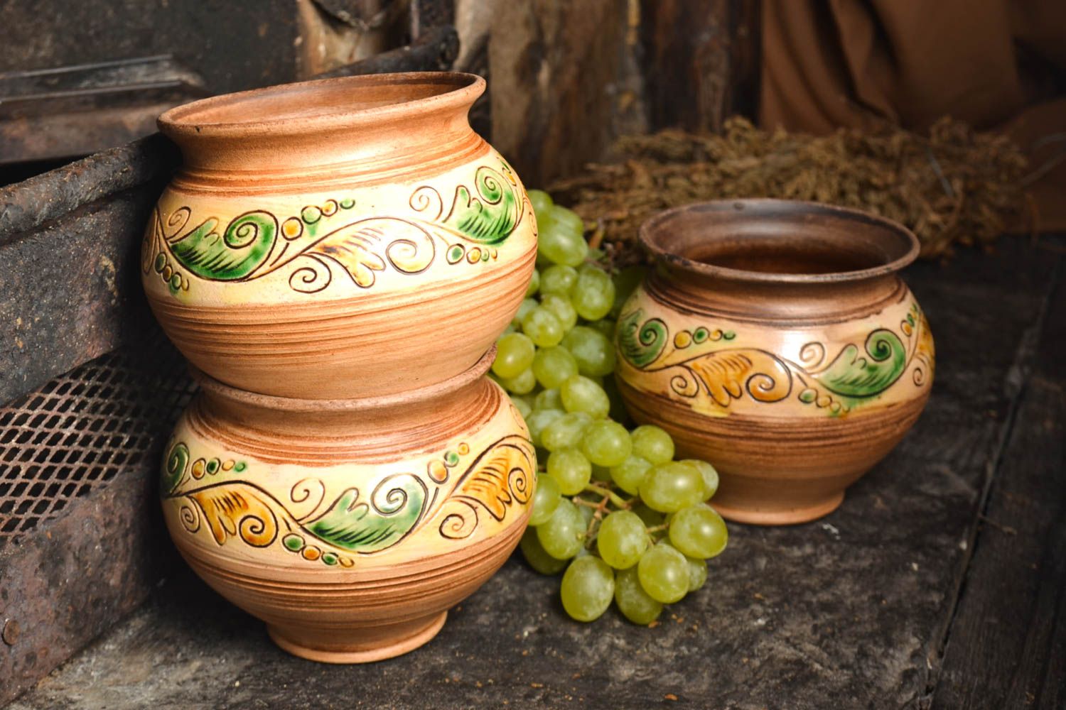 Conjunto de 3 tarros de barro artesanales utensilios de cocina potes de cerámica foto 1
