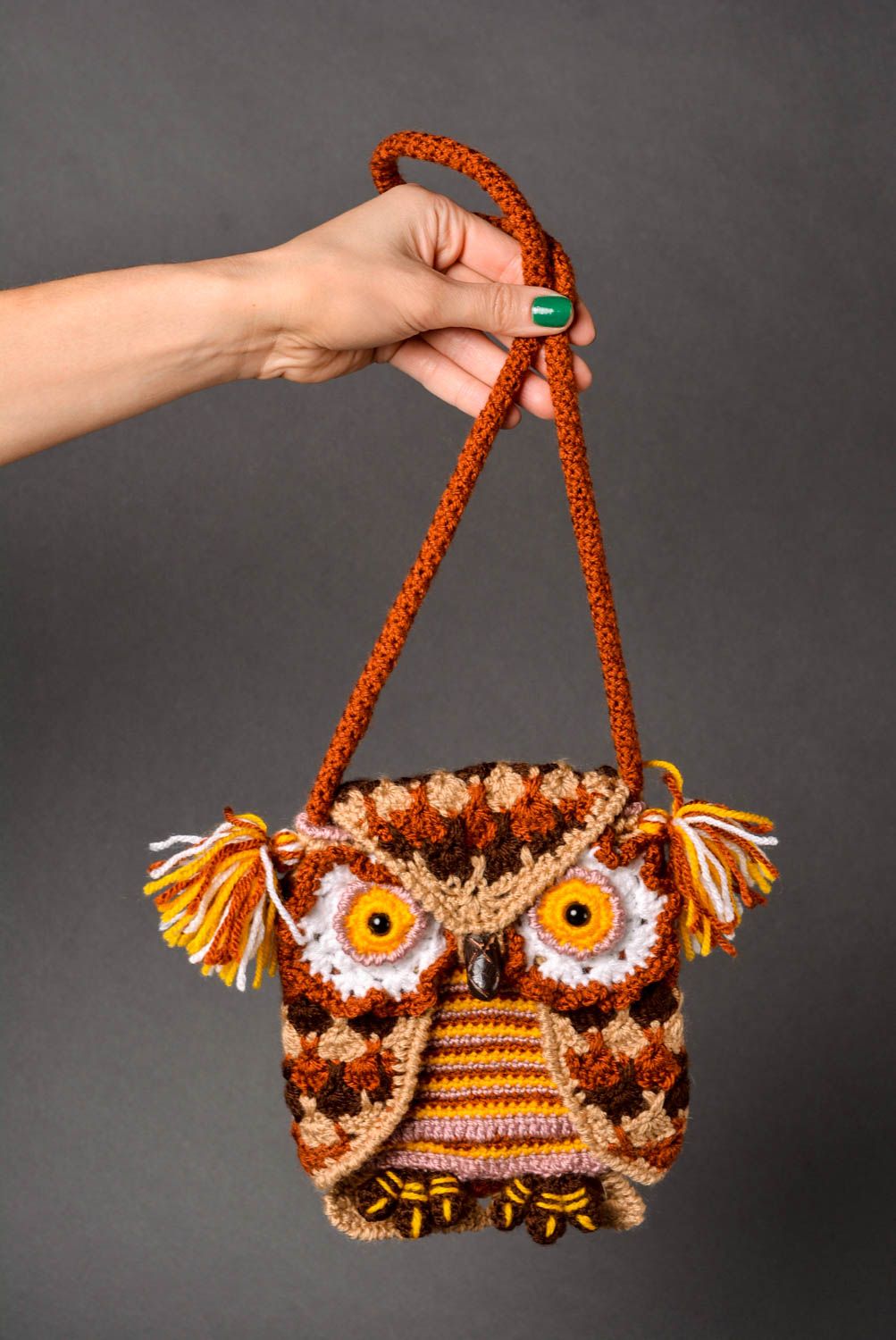 Женская сумка в виде совы сумка ручной работы красивая сумка вязаная из акрила фото 1