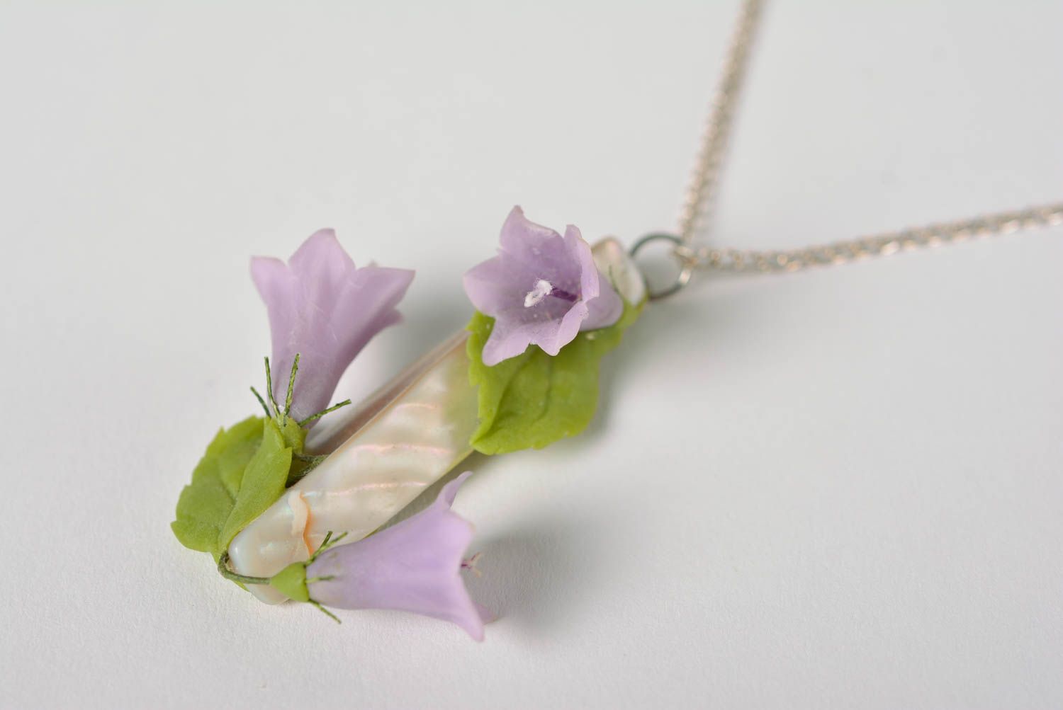 Women's handmade designer polymer clay flower pendant on chain photo 2