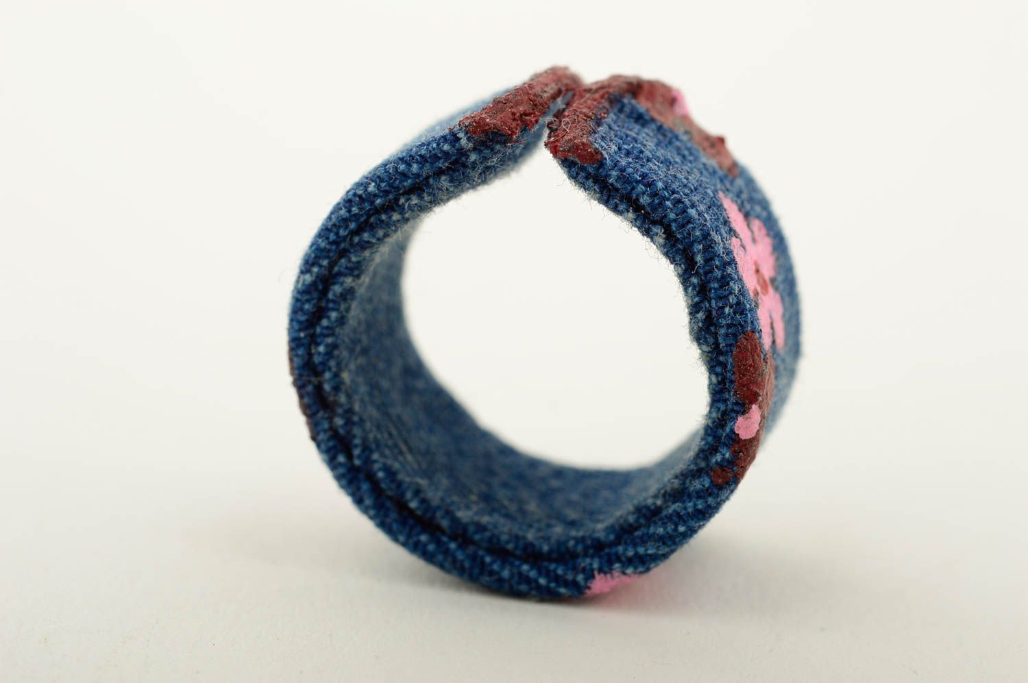 Кольцо ручной работы модное кольцо из джинсовой ткани кольцо с цветами красивое фото 5