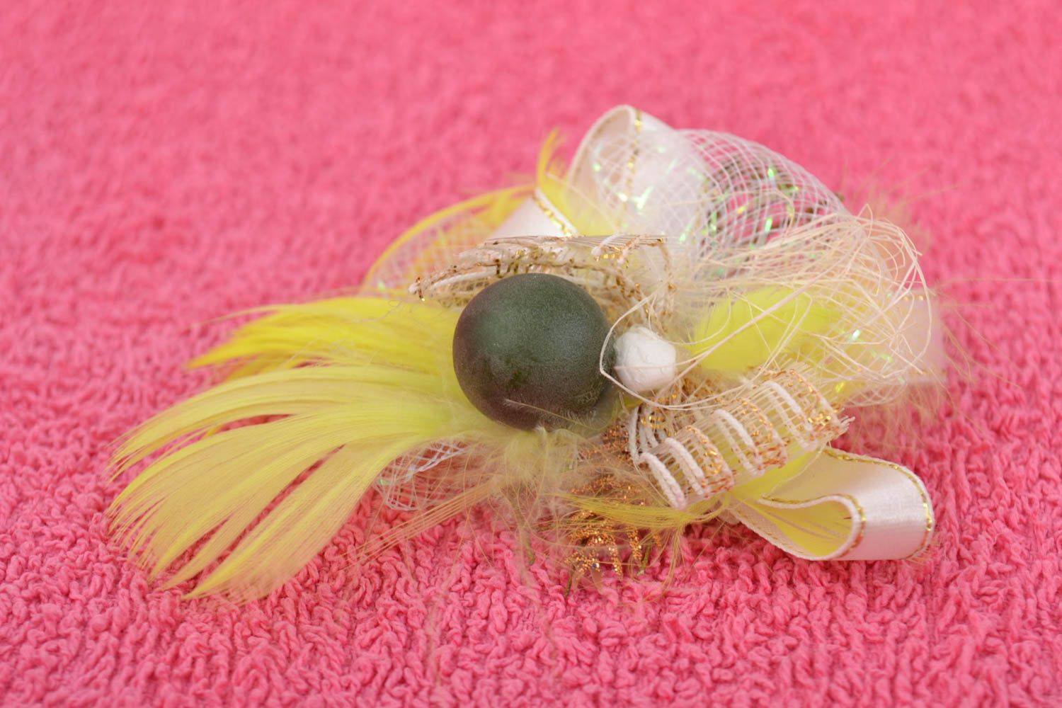 Handmade volume DIY blank for brooch making with feathers and ribbons for Easter photo 1