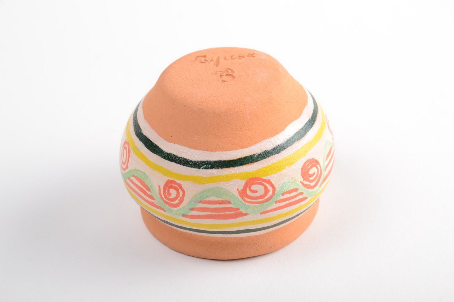 Декоративная глиняная вазочка с росписью акриловыми красками ручной работы фото 4
