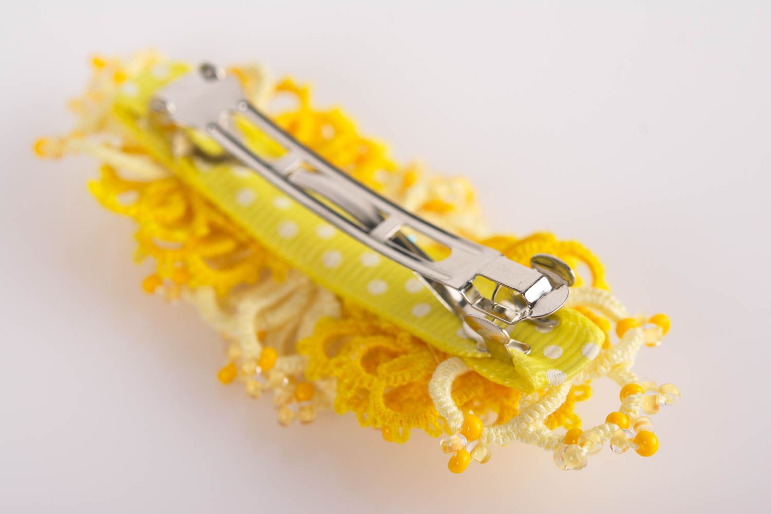Handmade Haarspange in Gelb Occhi Technik mit Glasperlen ajour Schmuck  foto 2
