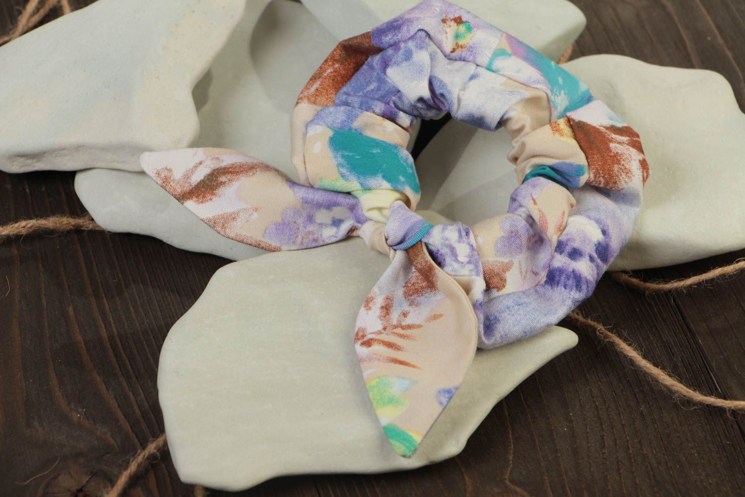 Handmade Damen Haargummi aus Stoff in Pastellfarben mit Schleife reine Baumwolle foto 1